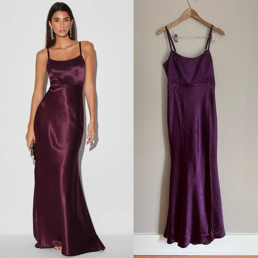 make you shine dark purple satin mermaid maxi dress Dark Purple Floor Length Dress Make You Shine Dark Purple Satin Mermaid  Maxi Dress